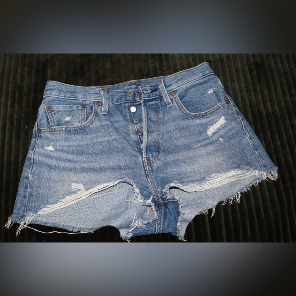 Levi's Distressed Light Blue High Waist Denim Shorts